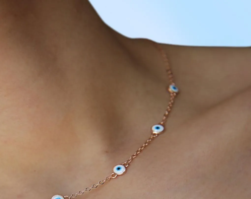 enamel white evil eye round dots charm link chain rose gold color lucky turkish evil eye women elegance fashion jewelry chain neck9362858