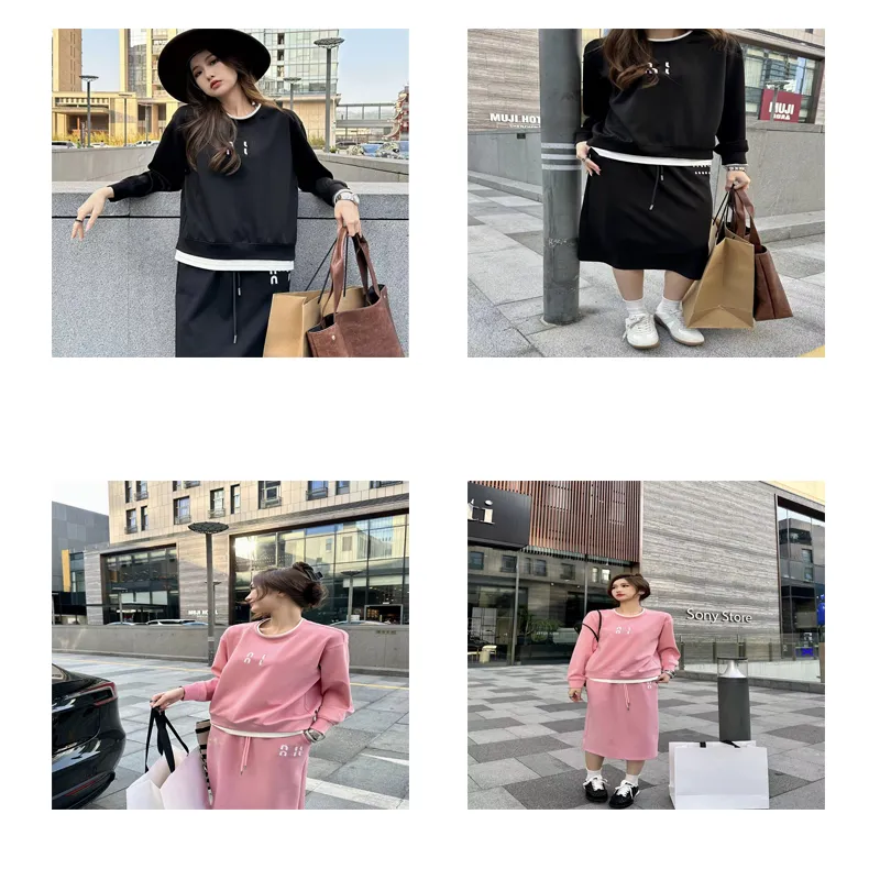 Spring tracksuit new women long sleeve hoodie and dress hot famous tops tracksuits sweatshirt casual loose cotton two-piece set cotton clothes