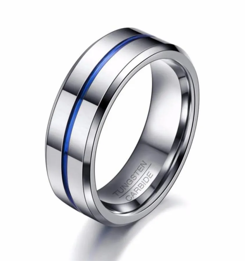 Тонкая синяя линия 8 мм, мужское вольфрамовое кольцо с логотипом, обручальное кольцо, ювелирные изделия59254717993431
