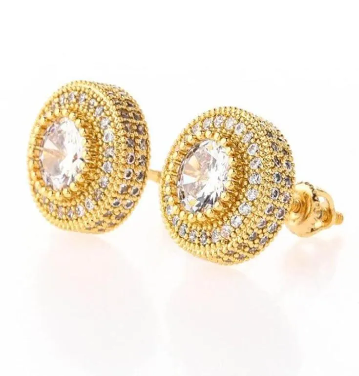 Stud Earrings Jewelry Luxury Grade Quality Bling Zircon Micro Paved Earrings Whole Men Women 18K Gold Plated Hip Hop Earrings 62577906753