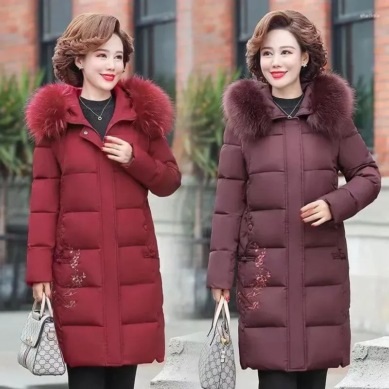 Frauen Trenchcoats Winter Daunen Baumwolle Kleidung Jacke Mittellange Frauen Große Pelz Kragen Einfarbig Mantel Abrigos Mujer Invierno Sobretudo