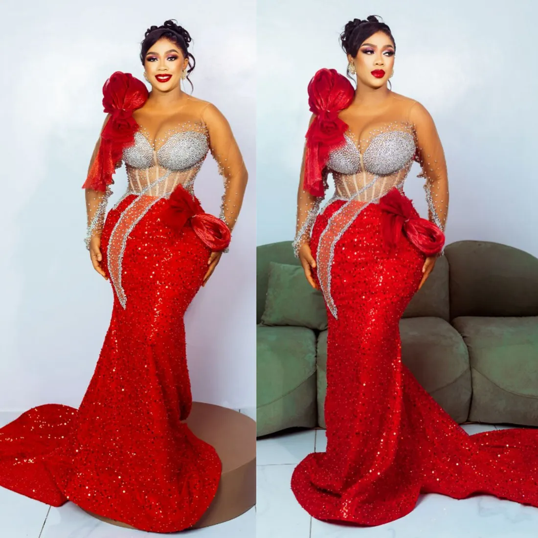 2024 ASO EBI Prom Dresses و Mermaid Inlusion الأكمام الطويلة سهرة فساتين رسمية للنساء السود