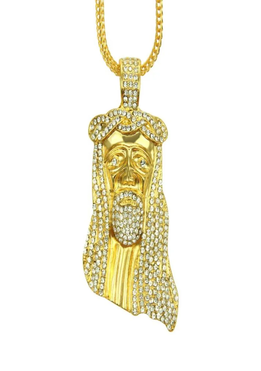 Colore oro GESÙ Cristo Pezzo Testa Faccia Collana con ciondolo Hip Hop Catena di fascino per uomini e donne Accessori per le vacanze alla moda2036325