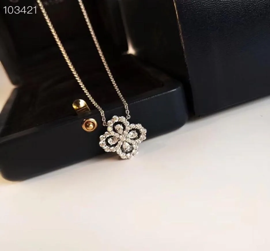 Luxe Klassieke Designer Sterling Zilver Volledige Zirkoon Klavertje Vier Bloem Hanger Ketting Voor Vrouwen Bruiloft Sieraden9224183