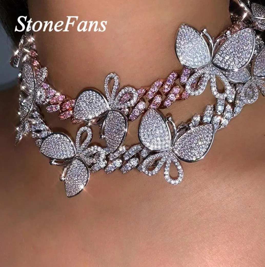 Stonefans Hip Hop Cuban Link Butterfly Choker Naszyjnik dla kobiet Oświadczenie Bling Rhinestone Butterfly Naszyjnik CX2009731726