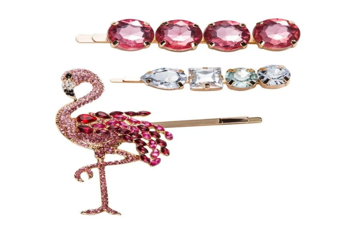 3PCSSet Rhinestone Crystal Flamingo Klip włosów Kobiety Flamingo Barrettes Prezent dla miłości dziewczyny Fashion Hair Akcesoria 4761395