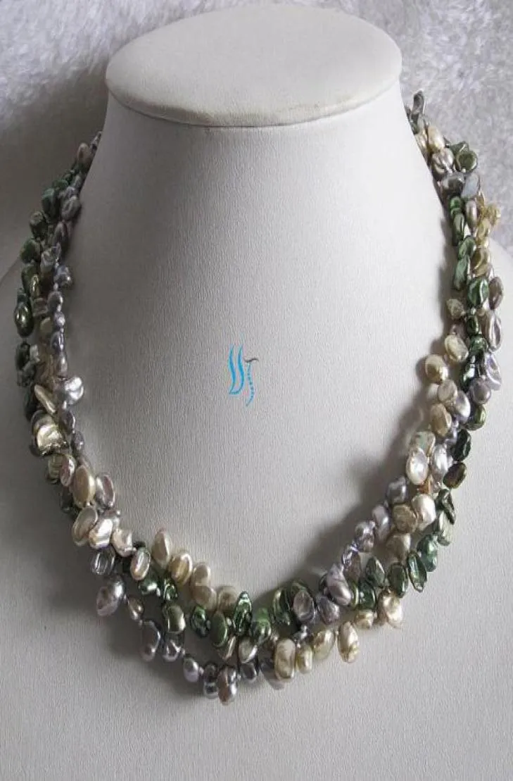 Collana di perle naturali perfette Collana di perle Keshi multicolori da 18 pollici a 3 file Piccola fatta a mano Nuovo 61598626434165