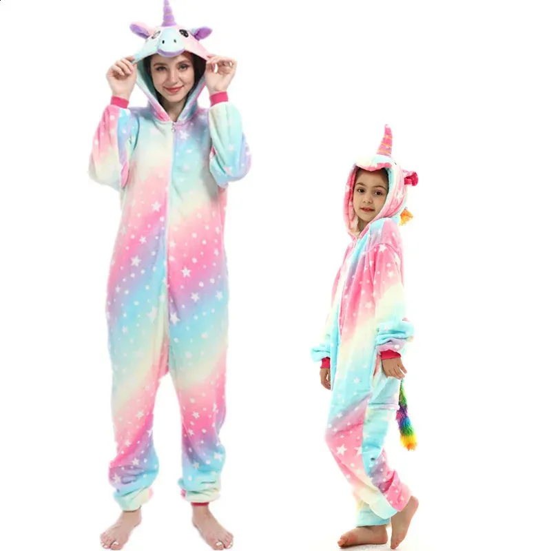 Menino menina pijamas onesie unicórnio pijamas conjunto kigurumi panda traje família combinando roupas mãe filha roupas crianças pijamas 240118