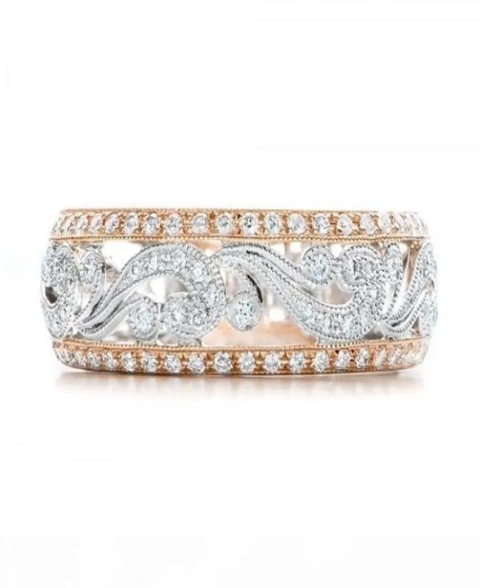 L Victoria Wieck Nowa przybycie luksusowa biżuteria 925 SBRILLING srebrne różowe złoto napełnienie klasycznego pustego pierścienia kwiatowego Pave White Topaz Wedd2893673