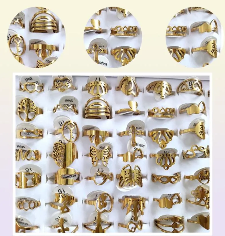 100st/Lot Laser skärande ringar för kvinnliga stilar blandar guld rostfritt stål charm ring flickor födelsedagsfest gynna kvinnliga beauul smycken wholeeale lots8832258