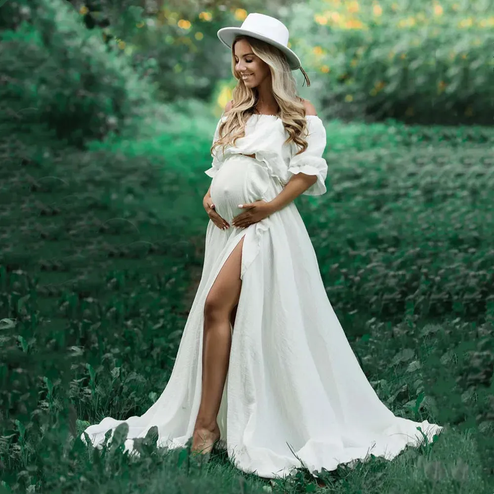 Boho Rust Cotton Maternity Poshoot Long Dress Bohemian Cotton 2 in 1 Pregnancy Pography Dress 240129