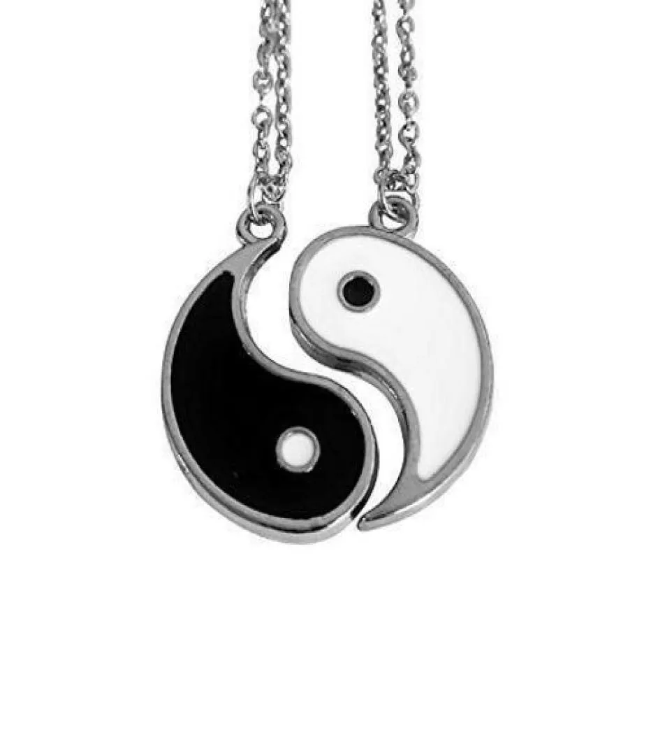 Amantes esmalte yin yang preto branco casal colar pingente vintage prata encantos corrente gargantilha colar feminino jóias presente accessor9530334