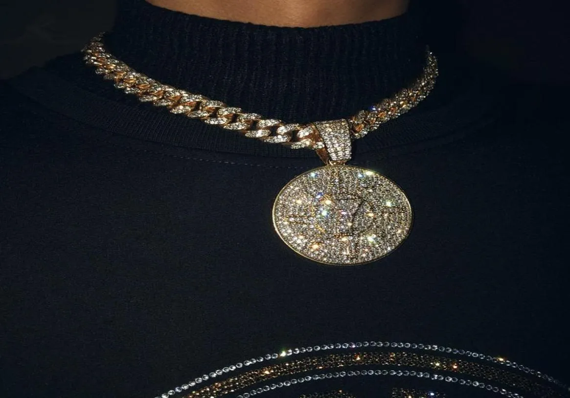 Iced Out Cubic Zircon No 7 Coin Pendant med Rhinestone Big Miami Cuban Chain Choker Halsband Fashion Hip Hop Men smycken Neckla4922333