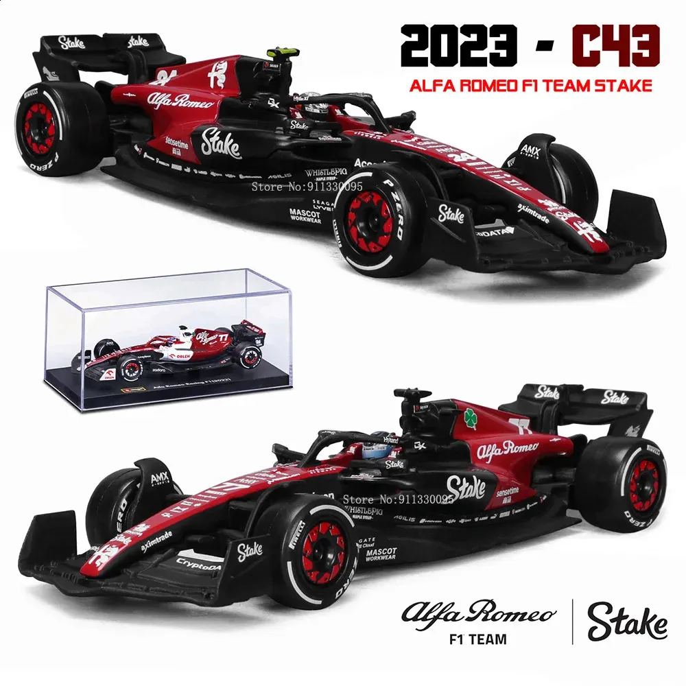 BBURAGO 1 43 24# Zhou Guanyu Alfa Romeo Team Stak C43 77# Valtteri Bottas Alloy Car Die Cast Can Model 240131