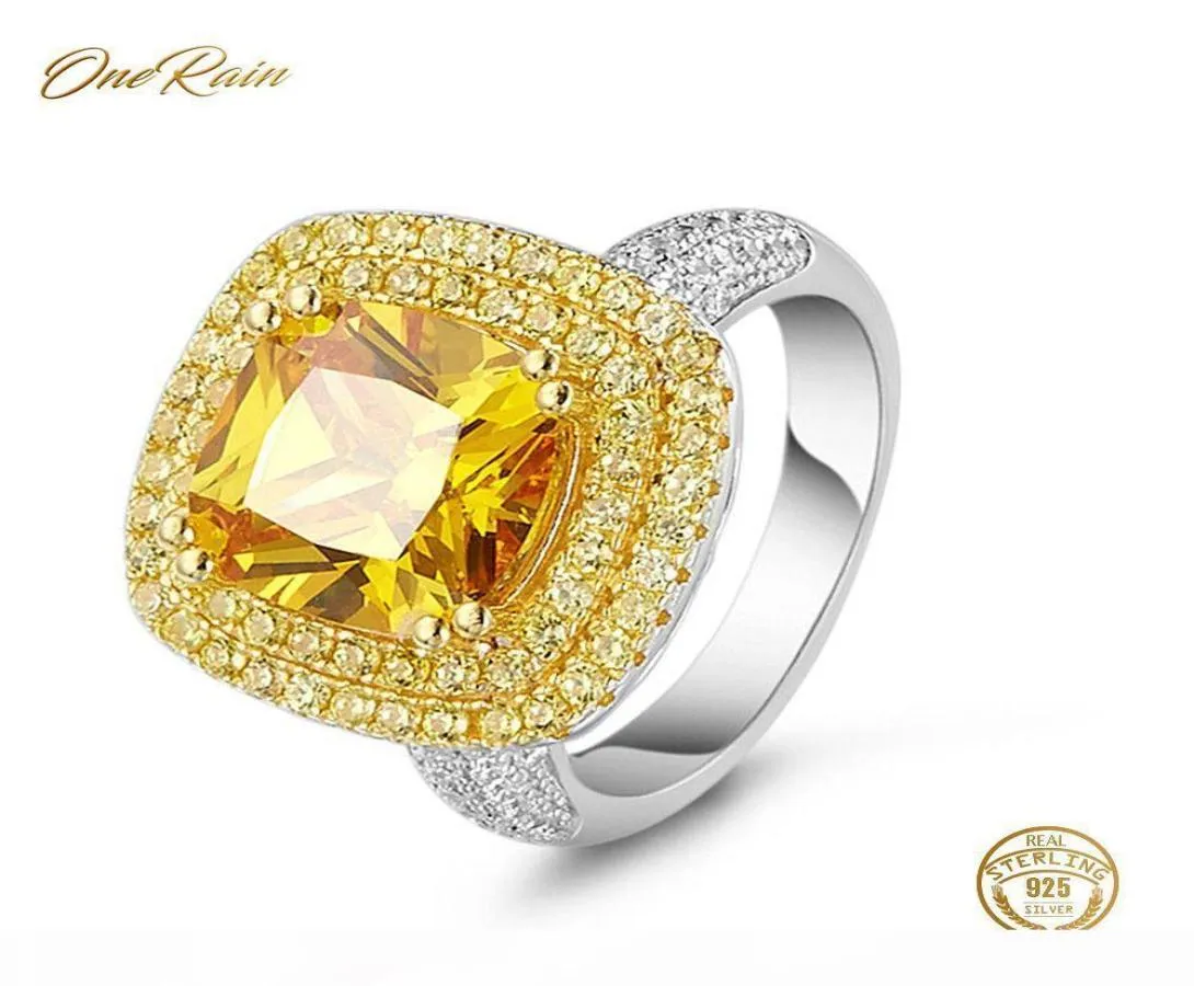 Onerain luxo 100 925 prata esterlina citrino diamantes casamento noivado coquetel para mulheres anel jóias inteiro y190614549742