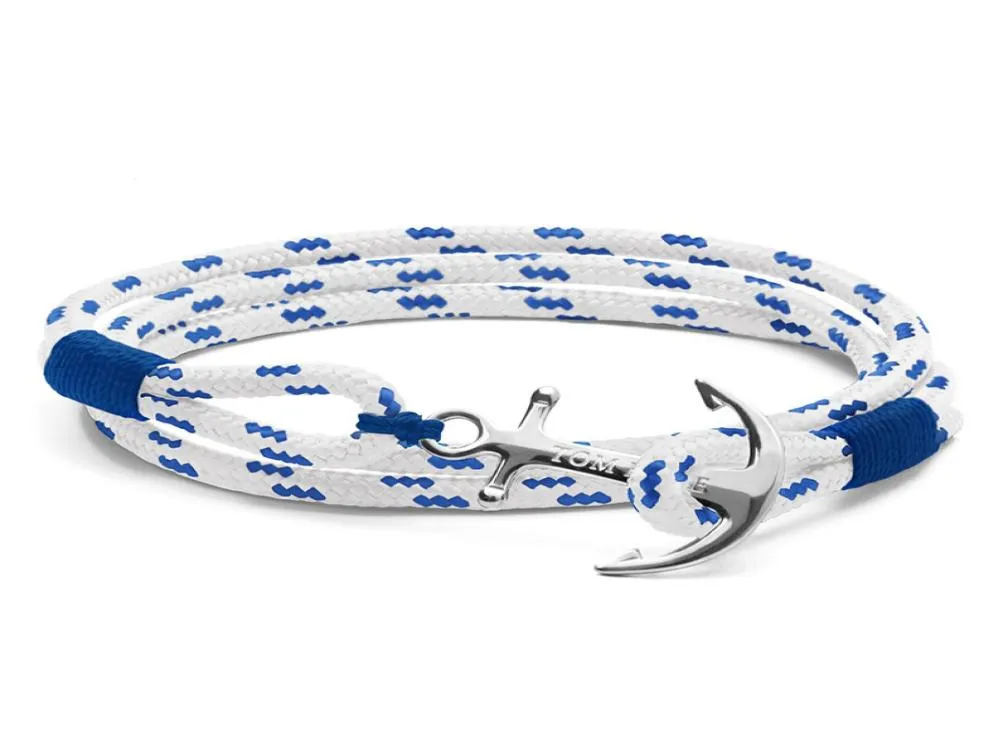 Bracciale Tom Hope 4 misure Catene in filo di corda blu royal fatte a mano Bracciale con ciondoli di ancoraggio in acciaio inossidabile con scatola e TH58632052