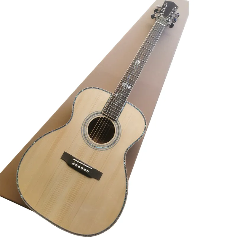 Volledig massief hout Adirondack sparren Honduras palissanderhout 40 inch om afgeronde abalone ingelegde folk akoestische akoestische gitaar