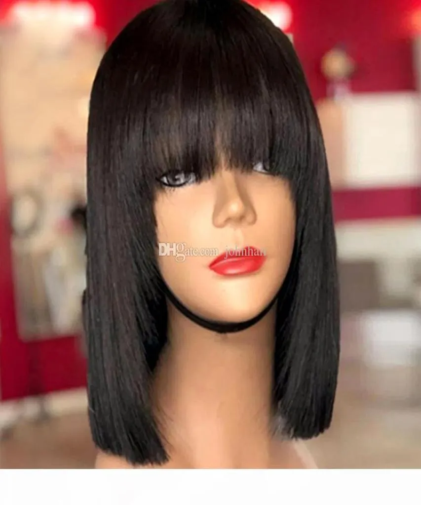 9a Bob Human Hair Wigs With Full Bangs Pre Plucked Spets Frot Wig Brazilian Virgin Short Full Spets Wig For Black Women4811597