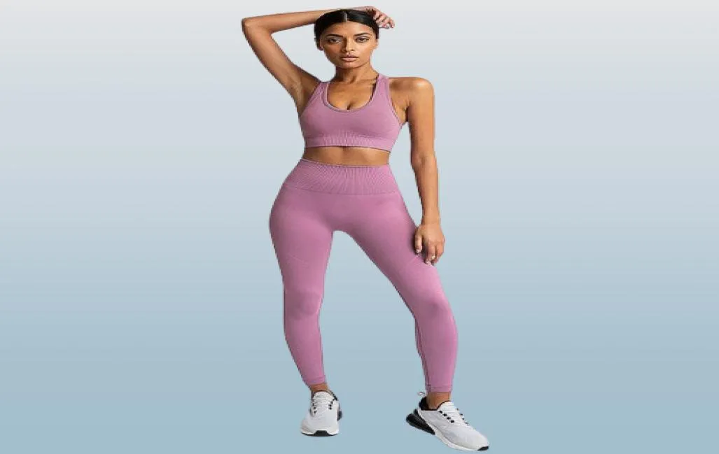 Roupas de yoga sem costura roupas de ginástica mulher esportiva 2 peça leggings de exercício acolchoado sutiãs esportivos mulheres fitness wear conjuntos de treino sp5198277