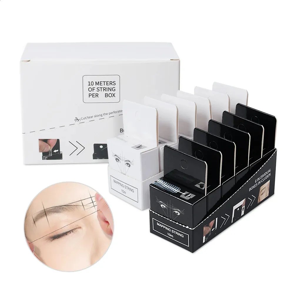 6PC 10 mètres de cartographie PreInk String pour Microblading maquillage sourcil teinture Liner fil Semi Permanent outil de mesure de positionnement 240202