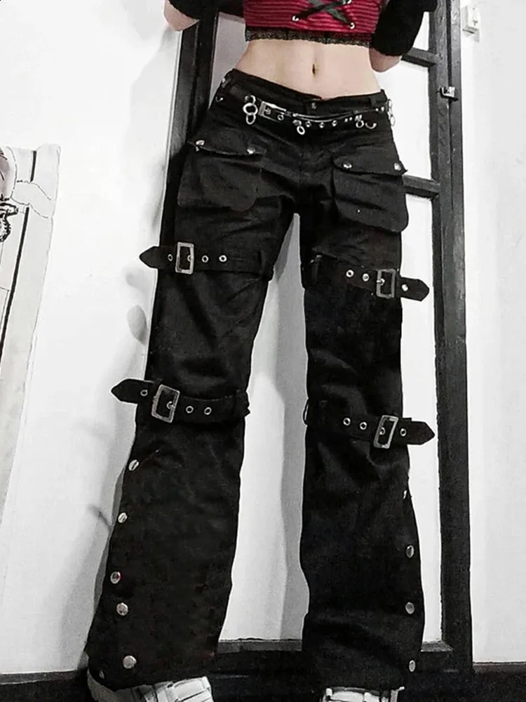 Oogjegesp Cyberpunk Goth Baggy Jeans Y2K Vrouw Techwear Donker Academisch Effen E Girl Cargobroek Denim Gothic Hippiebroek 240124