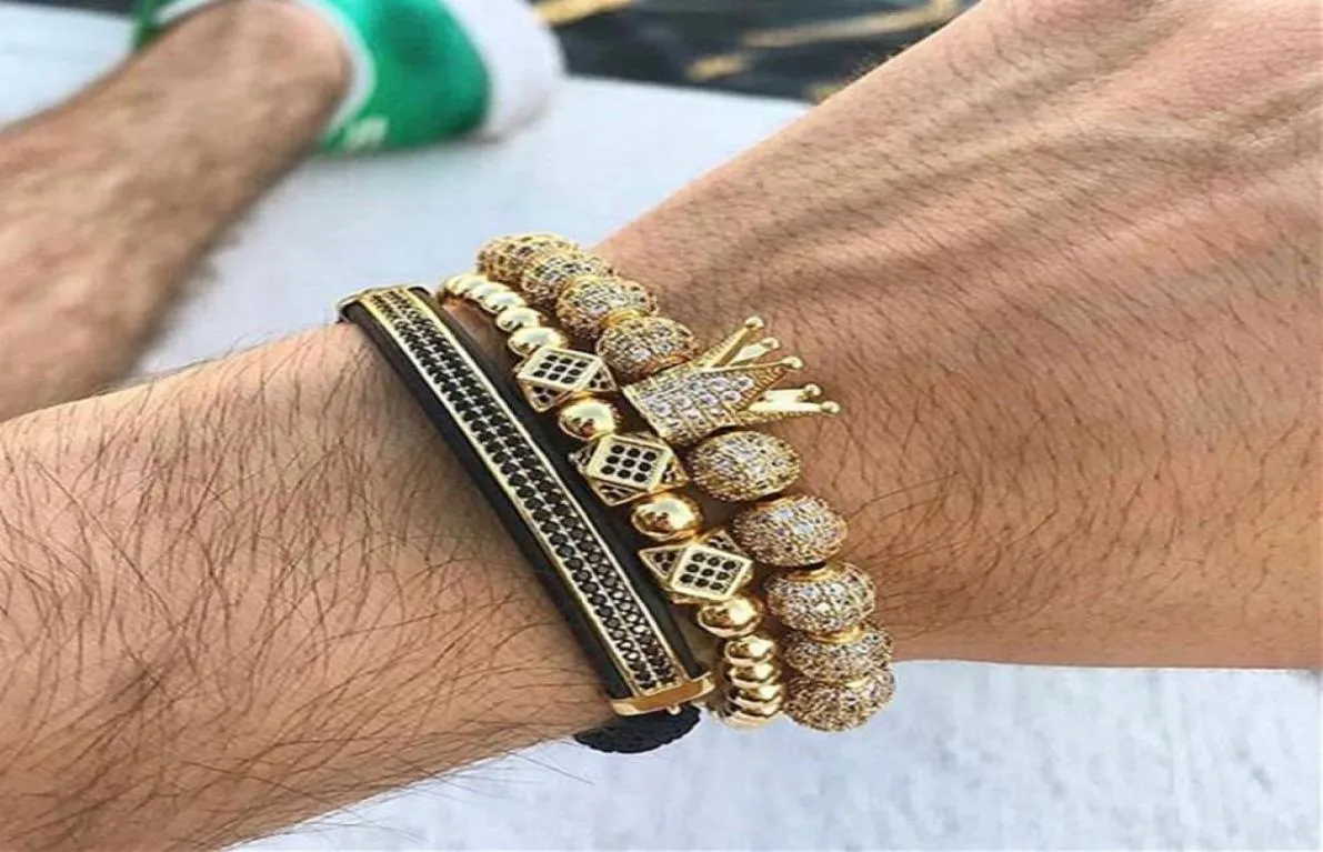 Jóias de luxo 3 pçsset pulseira hip hop ouro masculino jóias cúbico micro pave cz charme pulseiras para mulheres masculino pulseira bileklik y19026849132