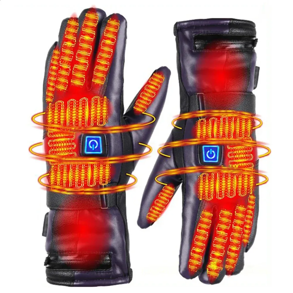 Gants de moto chauffants unisexes 3 modes de chauffage Gants de chauffage électrique Cuir PU imperméable pour les sports de plein air d'hiver 240124