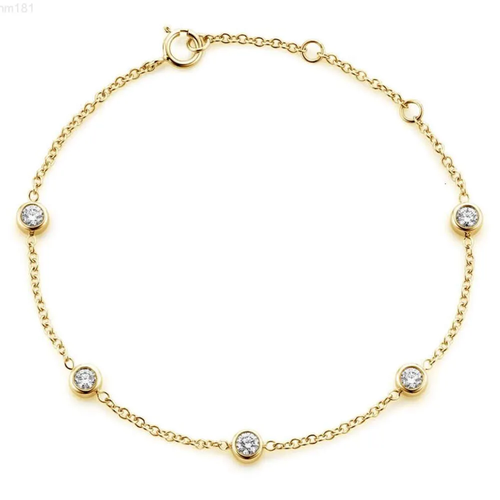 Bracciale Gia da donna in vero oro 18 carati con diamante naturale da 0,25 ct VVS con cinque diamanti e castone