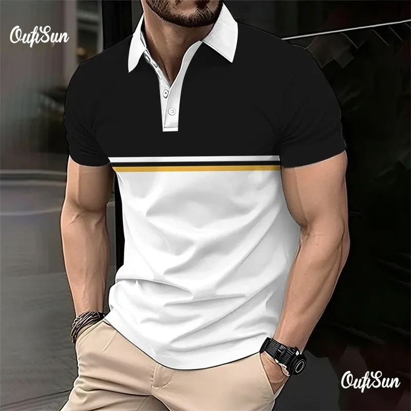 MenS Polo Shirt Stripe Print Simple Male Clothing Summer Casual Short Sleeve Loose Oversize Fashion Breath Sweatshirt 240119