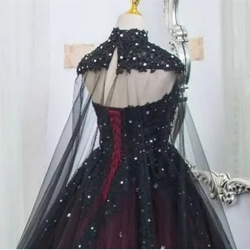 black and burgundy formal dress A Line Off Shoulder Black/Burgundy Prom Dress, Black/Maroon Bridesmaid –  jbydress main image 1