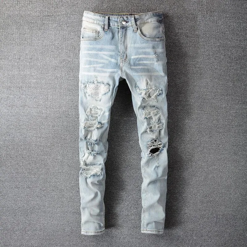 Designer maschi jeans lunghi ginocchio magro alla moda dritto lungo lungo il revival hip hop rock hop hop hosbre vero uomo religioso marchio pantaloni e9mx