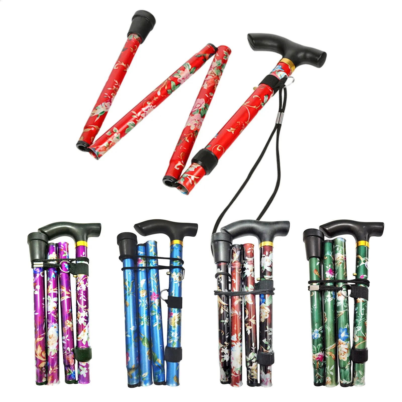 Multifunction Walking Stick Trekking Poles Telescopic Fold Crutches Hiking Crutch Elderly Metal Cane Outdoor 240127