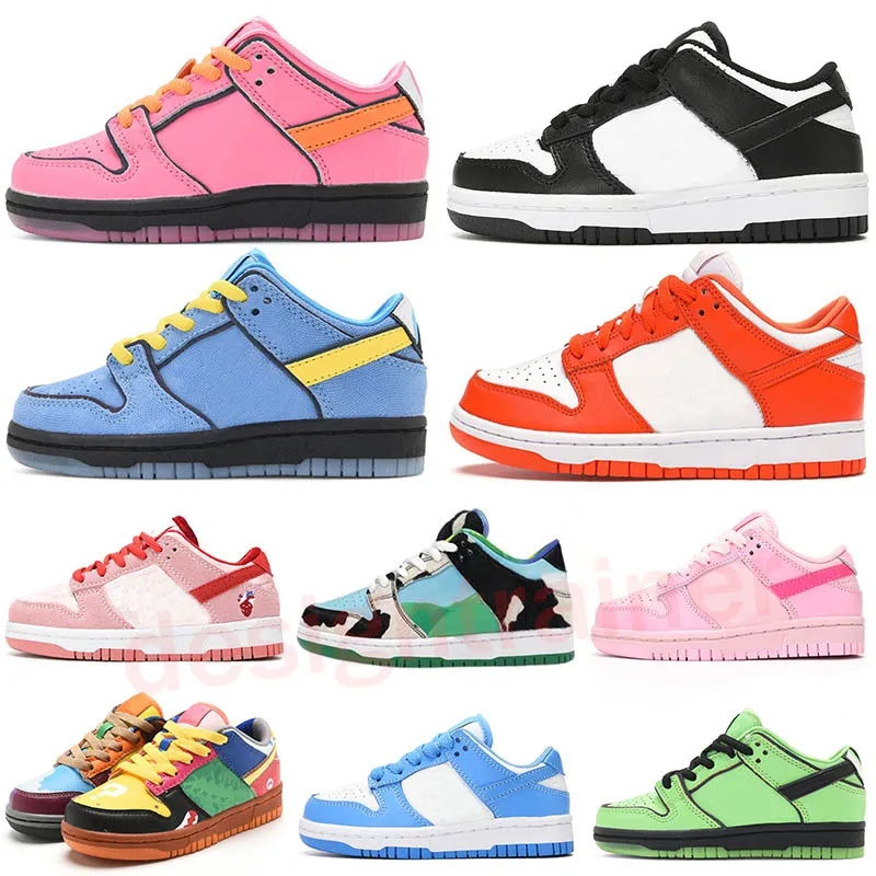 2024 Chaussures pour enfants Faible Noir Blanc Panda Chaussure Triple Rose Mousse Lows TD Enfant D'âge Préscolaire Garçons Filles Garçons UNC Bleu Université Rouge Syracuse Shadow Baskets