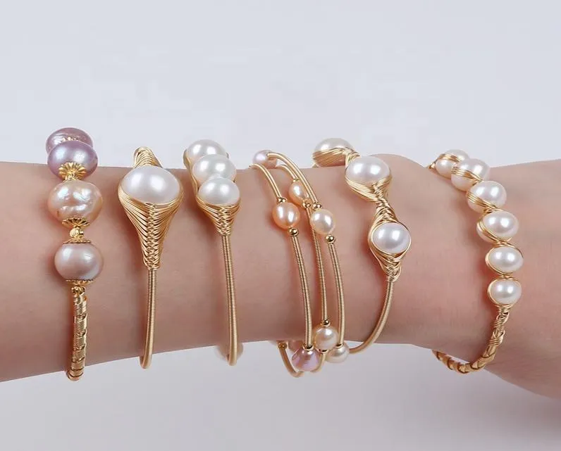 Bracciale rigido con apertura regolabile con perle d'acqua dolce avvolto con perle d'acqua dolce6127295