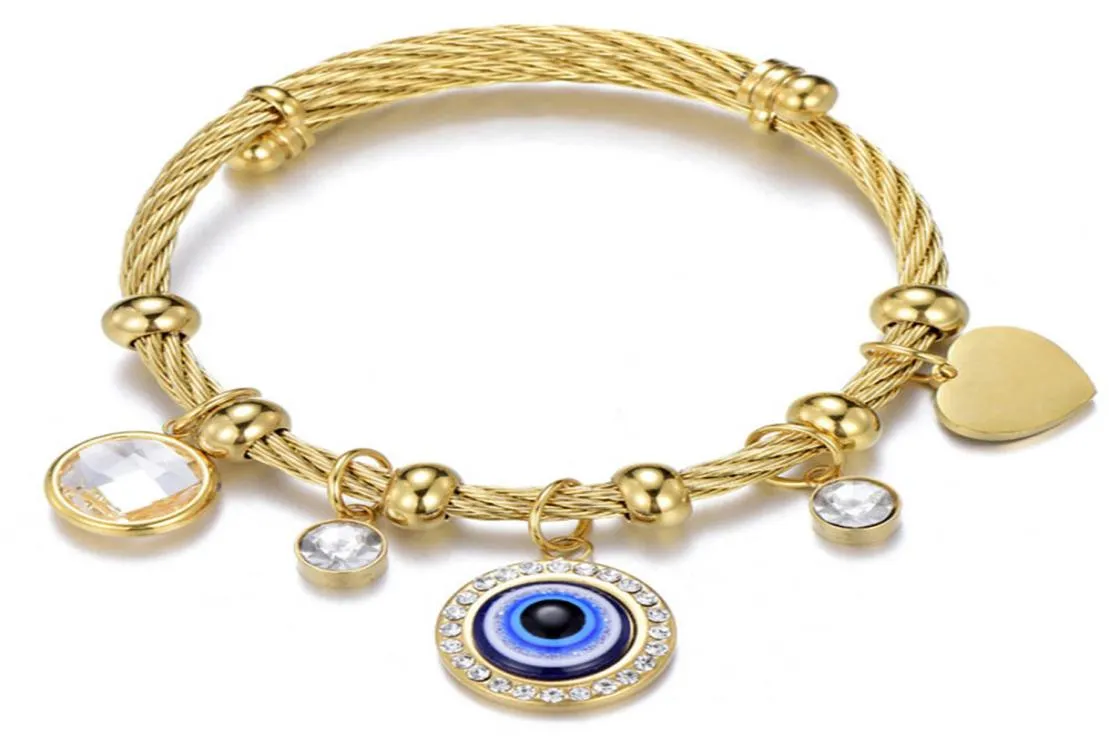 2021 Moda Simple Evil Eye Acero inoxidable Oro Turco Islámico Mujer Pulsera Pulsera Ojo Azul Charm Tamaño Pulsera ajustable 1452651