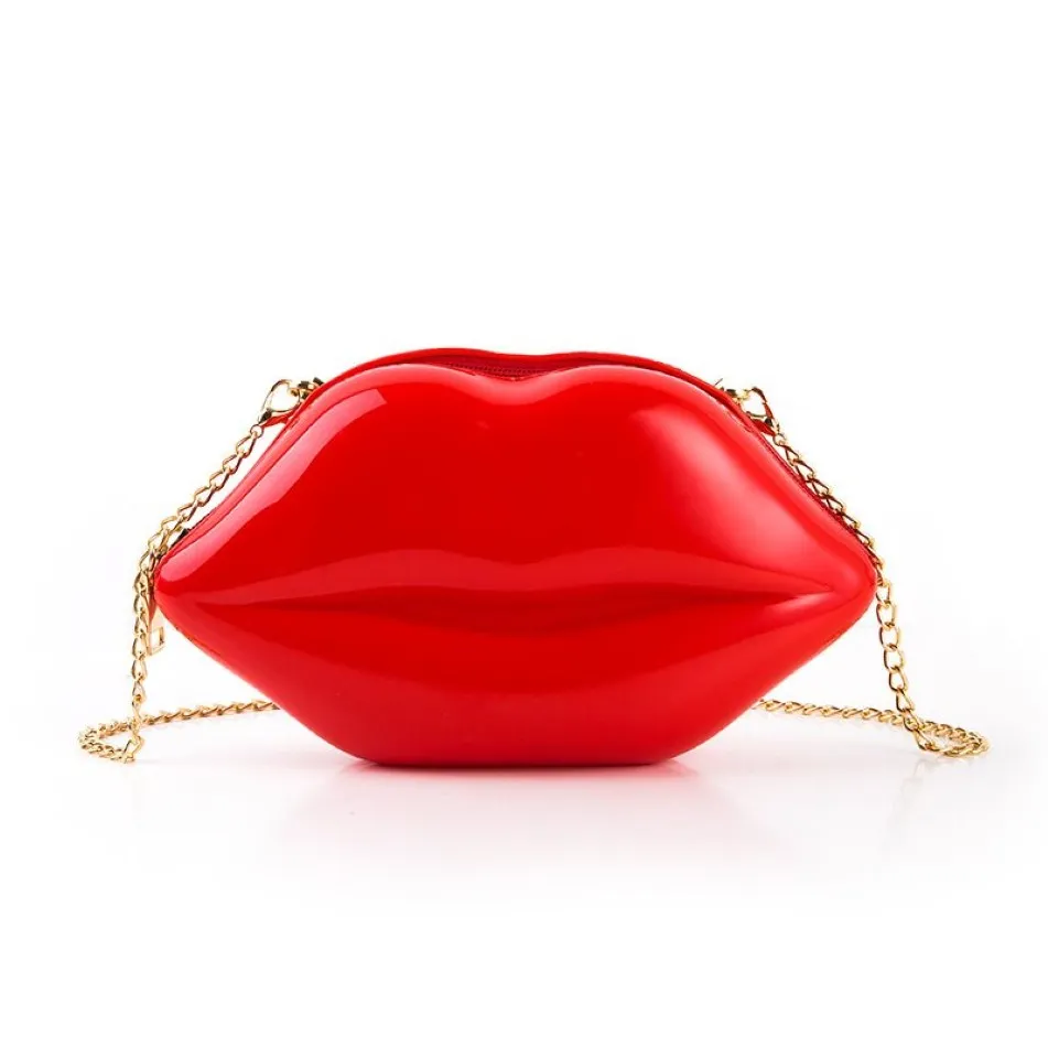 Red lips party evening Bags rose pink acrylic pearl white Clutches purses designer girls' chain bags black crossbody bag280G