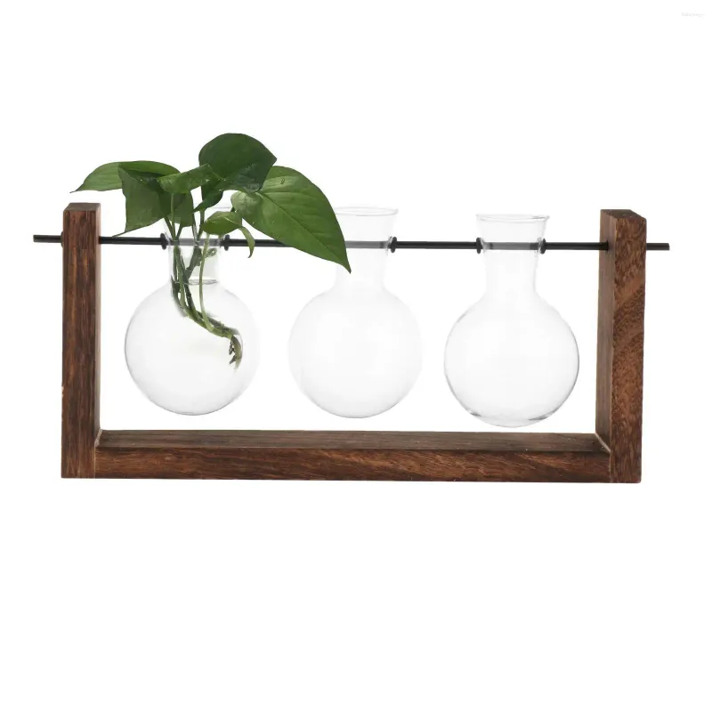 Vases Terrarium Glass Planter With Wooden Stand Desktop Wood Rack Plant Propagating Station