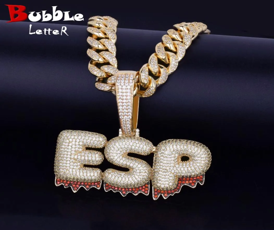 Collier avec lettres à bulles avec nom personnalisé, couleur rouge, matériau en cuivre, Zircons cubiques, Hip Hop Rock Street7921713