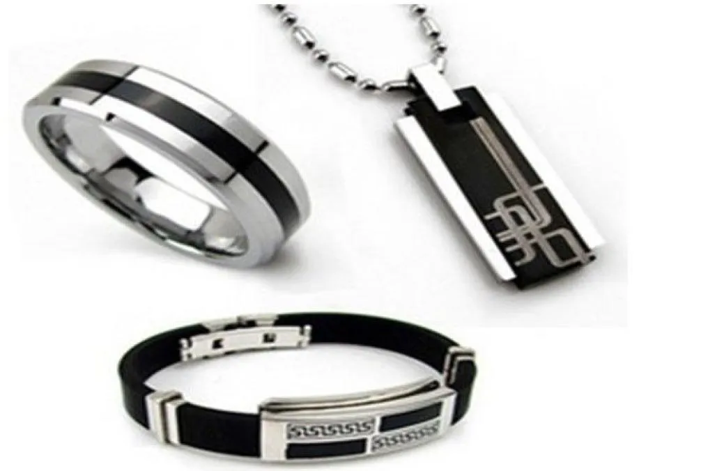 Fashion Mens smycken sätter halsbandsarmband ring set älskare gåva7432504