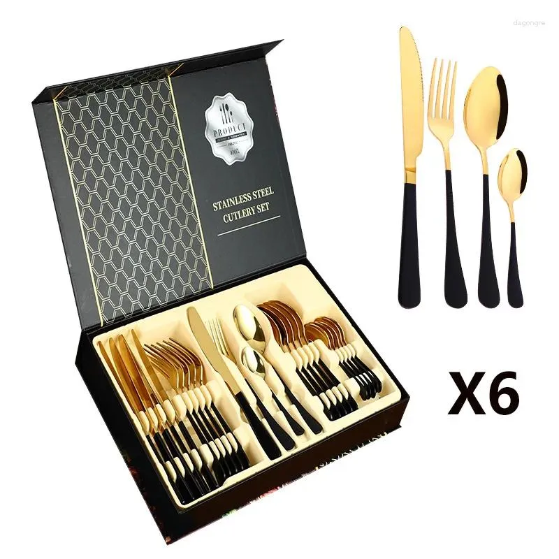 Dinnerware Sets Knife Fork Spoon Gold Set Grade Stainless Steel Luxury Tableware Gift Box Dishwasher Safe Cutlery