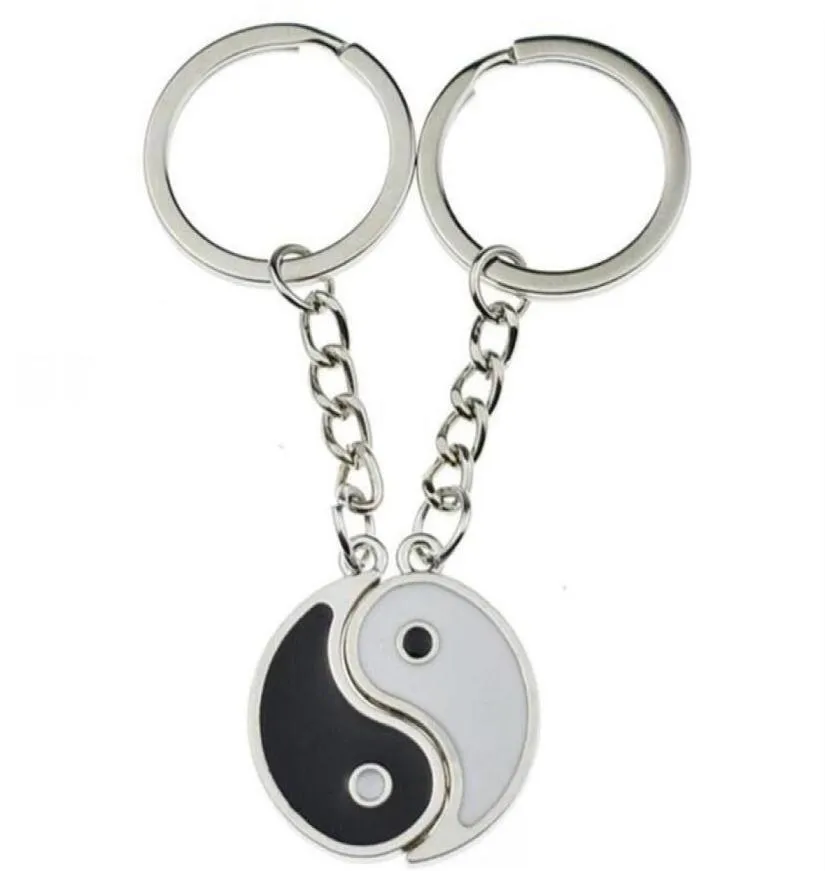 Vintage Silver Pair China Emamel Yin Yang KeyChain Key Ring Key Chain Souvenirs Valentine039s Gift for Keys Car Jewelry New357688956