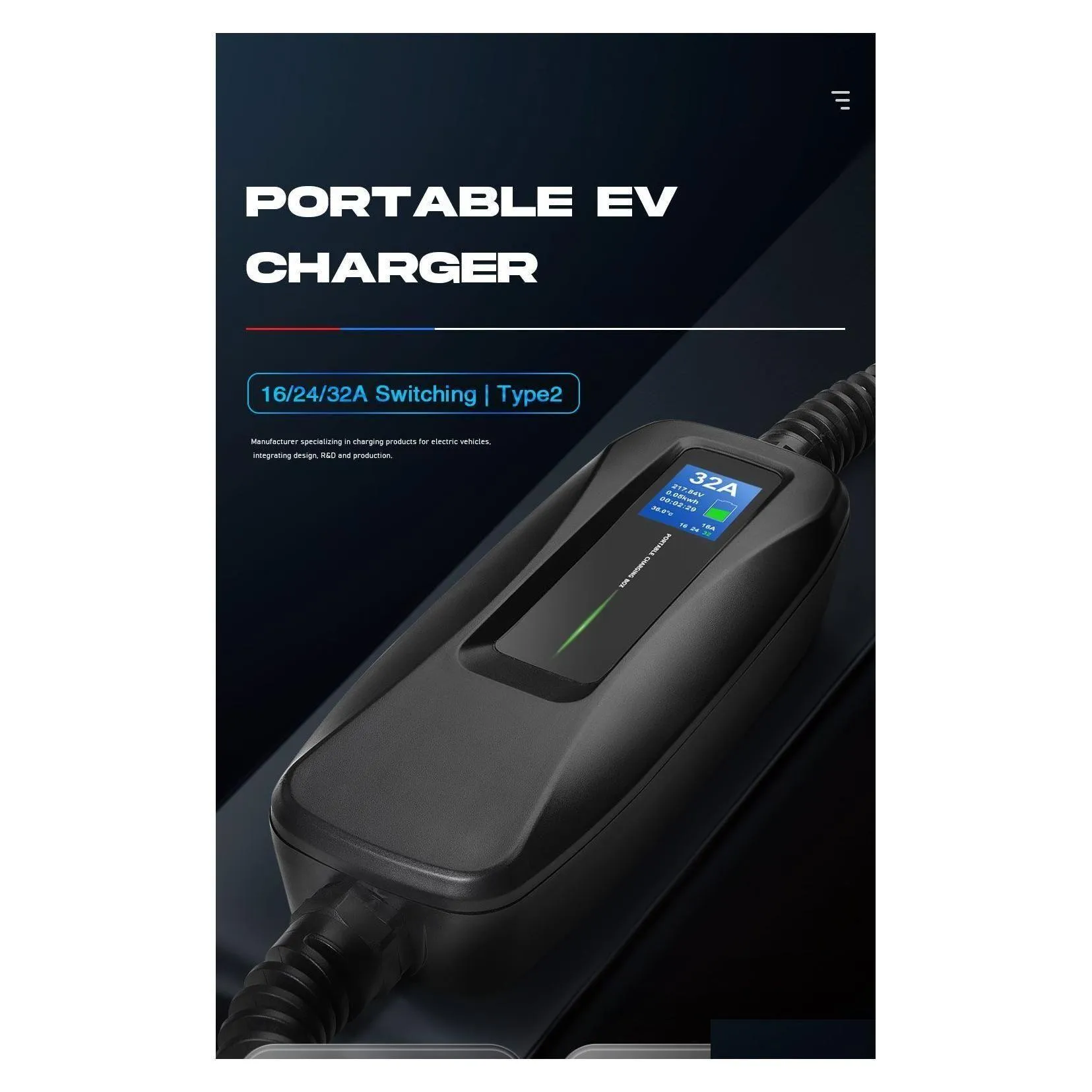 Electric Vehicle Charger Equipment Type 2 Ev Level 32 Amp Portable Cee Plug 220V240V Car Charging Iec 621962 Drop Delivery Mobiles Dheh7