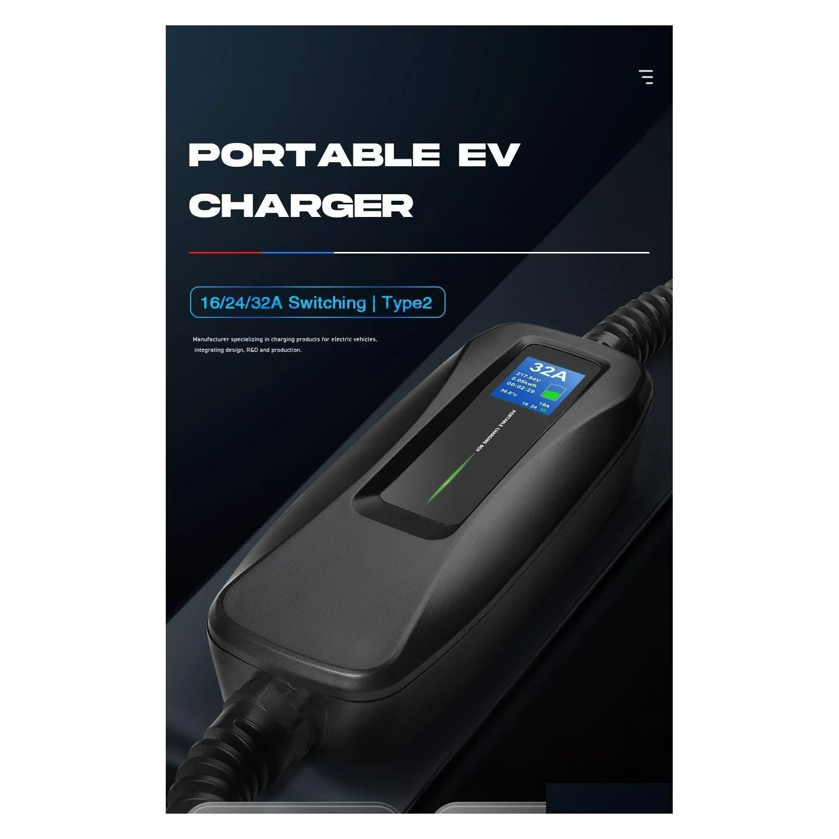 Electric Vehicle Charger Equipment Type 2 EV Nivå 32 AMP Portable CEE Plug 220V240V Billaddning IEC 621962 Drop Leverans Mobiles DHEH7