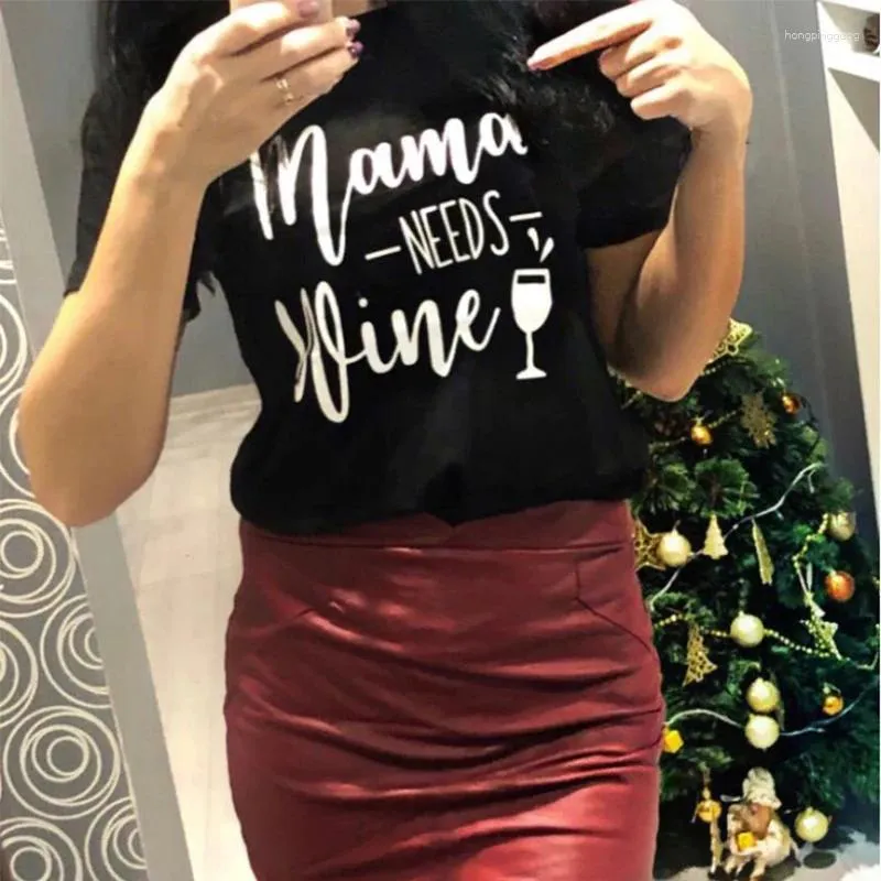 Women's T Shirts Mama Needs Wine Shirt Summer Fashion Women Mom Gift Tees Tops Slogan Funny Goth Vintage Grunge Aesthetic Tshirt