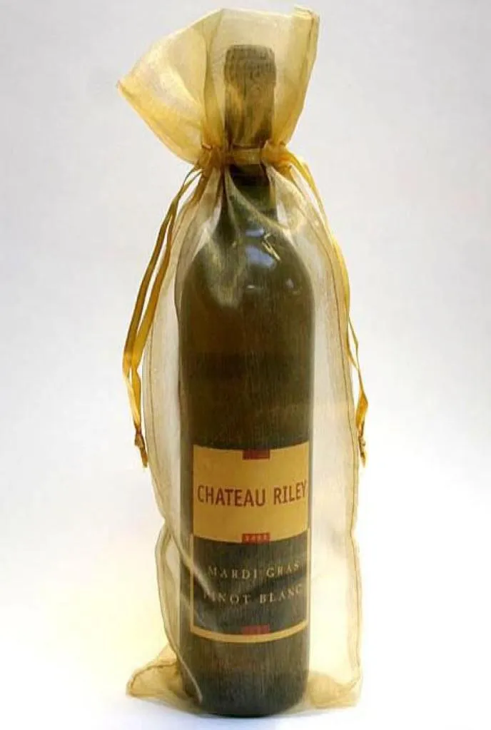 Navio 200 peças 1436cm garrafa de vinho dourada sacos de organza festa de casamento natal doces presente contas joias bags4752792