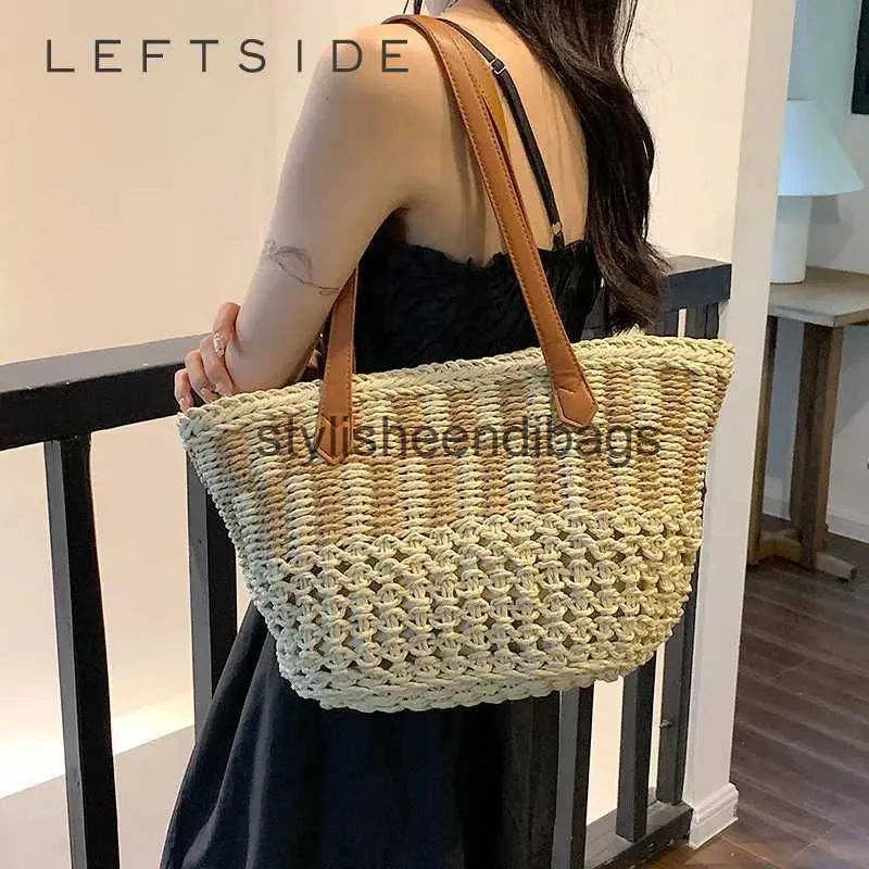 Axelväskor Leftside Big Böhmen Kvinnor väver Straw Tote Bag 2023 Summer Travel Beach Bags Handgjorda Lady Handbag Rattan Shoulder Bagsh24219