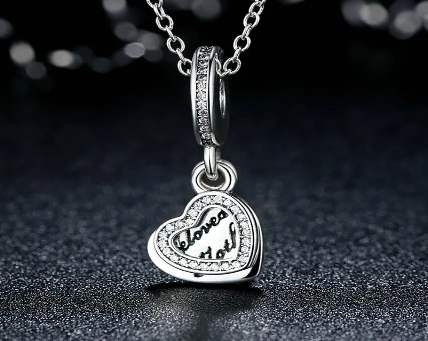 Ciondolo con cuori amati della mamma Ciondoli pendenti in autentico argento sterling 925 con CZ trasparente per braccialetti con ciondoli in rilievo stile fai da te S3155491989