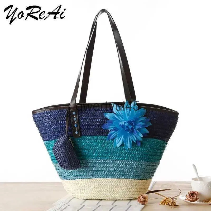 Borse a tracolla Fasion Raan Donna e borse in vimini intrecciato Lady Soulder Summer Beac Borsa in paglia Tote di grande capacità Dot Big Baskets PursesH24218