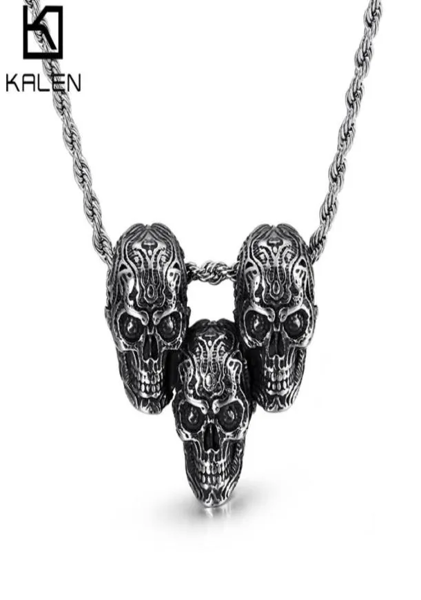 Stainless Steel Three Skull Pendant Necklace For Men HiphopRock Fashion Personalized Metal Male Trendy Jewelry76636683213029