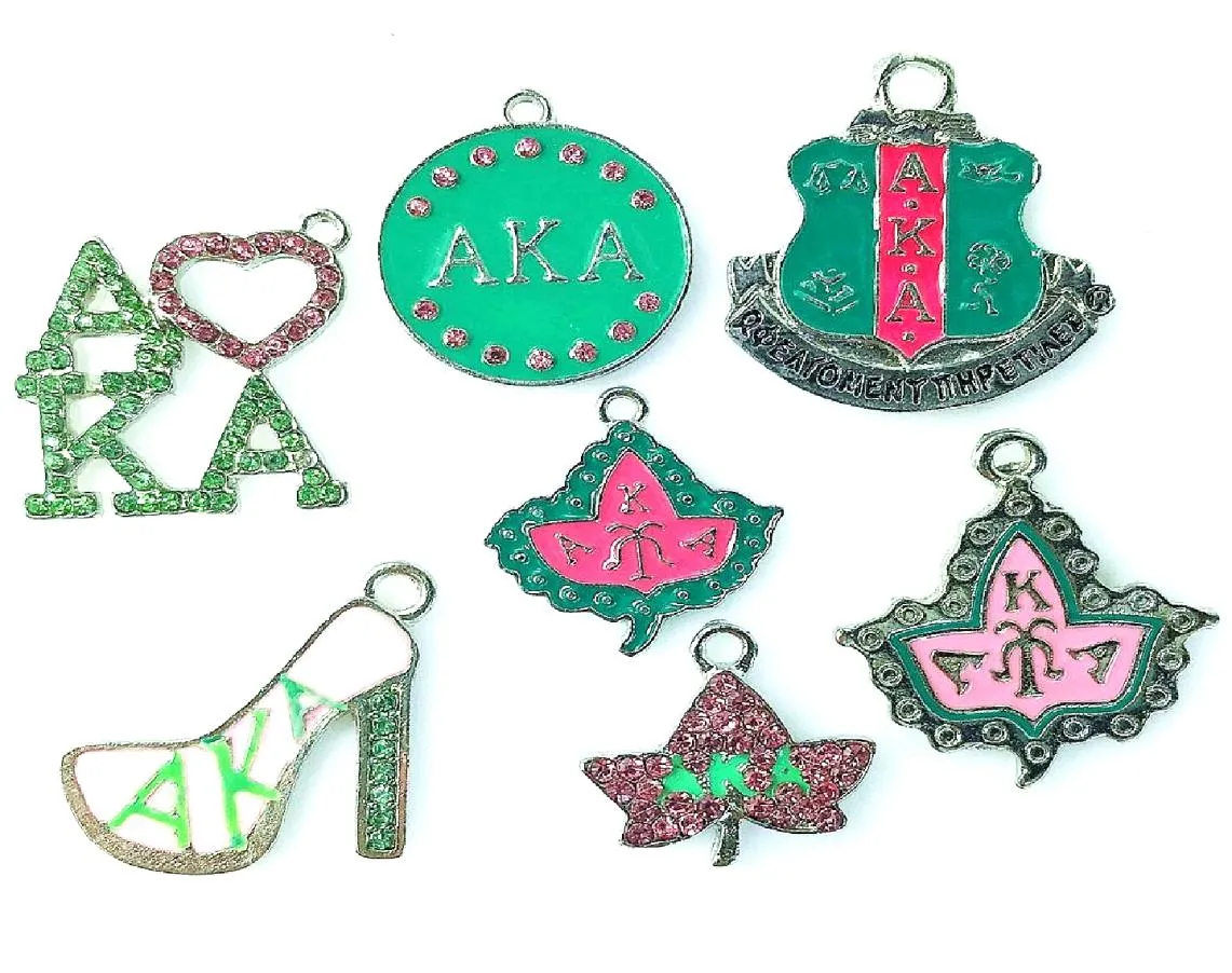 7スタイルA K A Sorority Crest Dangle Charm Pendant Fit NecklaceブレスレットイヤリングDIY女性男性ジュエリー6957662